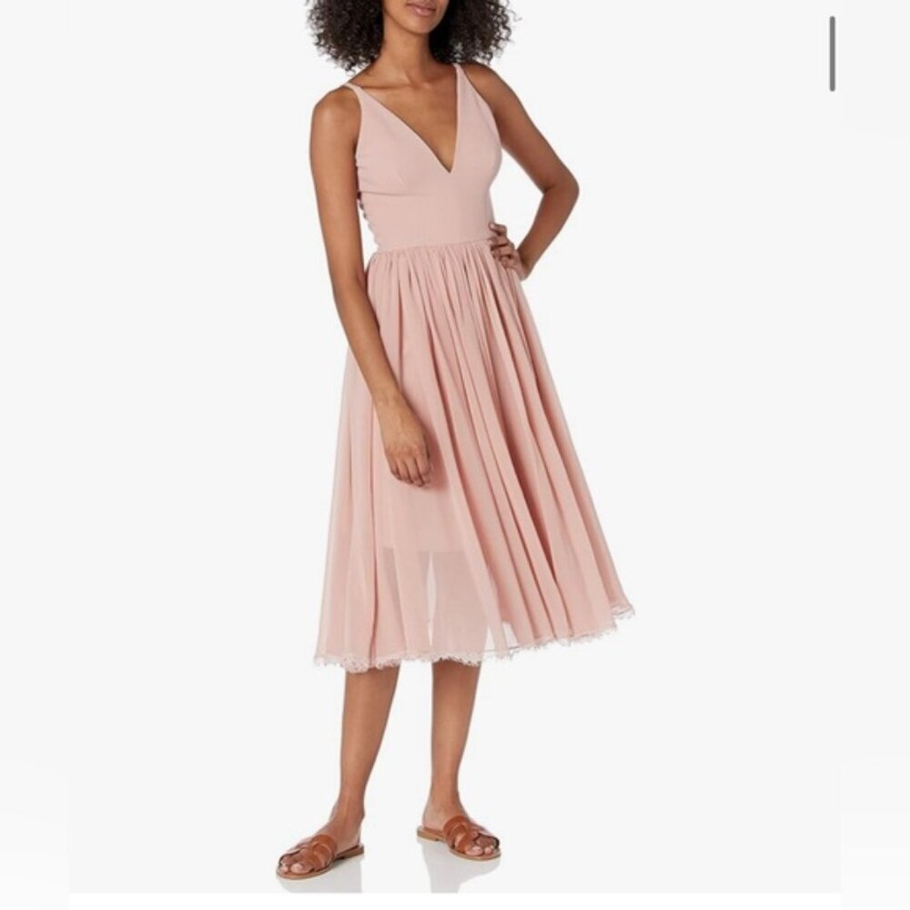 Chiffon & Crepe Fit & Flare Alicia Midi Dress SZ Small Blush ๐๐๐๐ - Picture 1 of 3